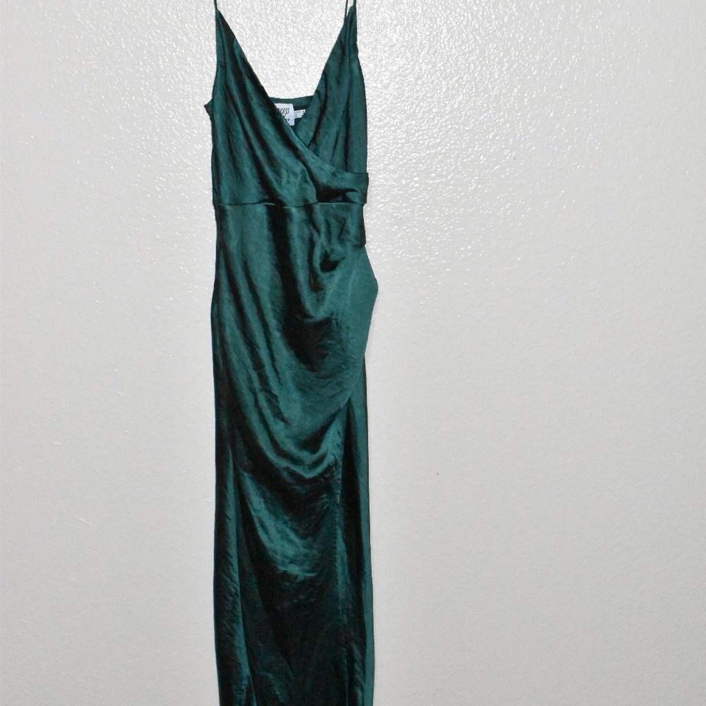 Princess Polly Kylie Midi Dress Forest Green Silk Satin Draped